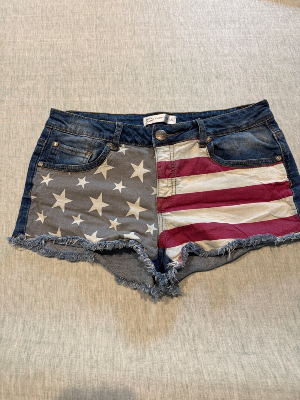 Women’s High-Rise Denim Jean Shorts with Flag Print